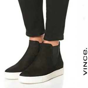 New! Vince Newlyn Suede High-Top Sneakers in Black & White Size 5.5